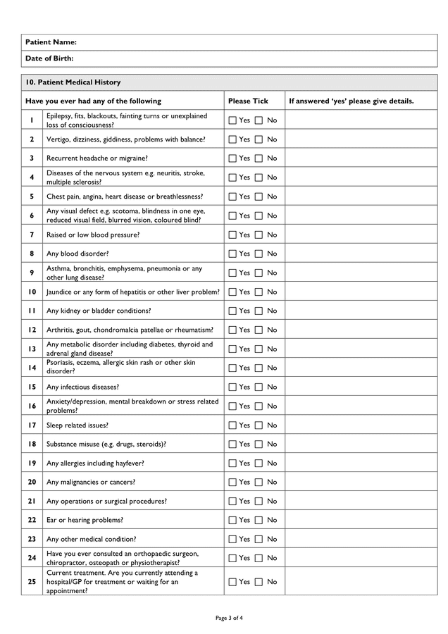 Patient Registration Form in Word and Pdf formats - page 3 of 4