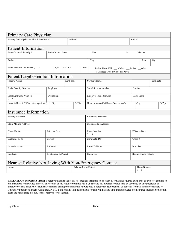 Patient Registration Form In Word And Pdf Formats 8858