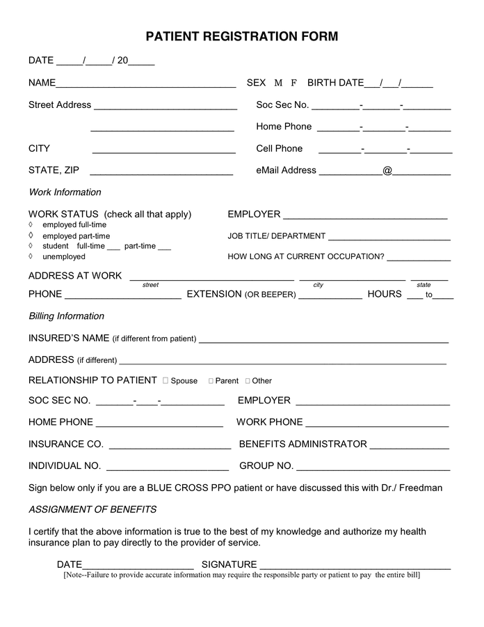 Patient Registration Form Templates Fillable Printabl 7692