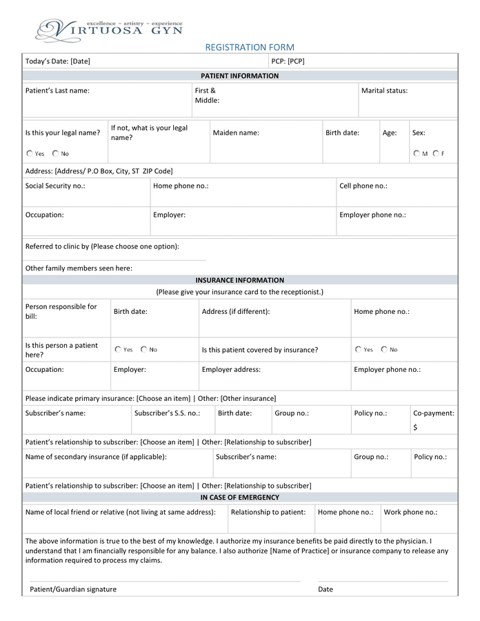 New Patient Registration Form In Word And Pdf Formats