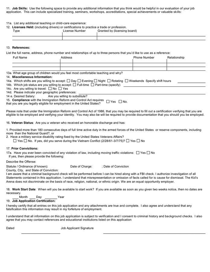 Sample Job Application Form in Word and Pdf formats - page 2 of 2