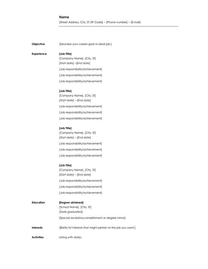 Chronological Resume Template download free documents for PDF, Word