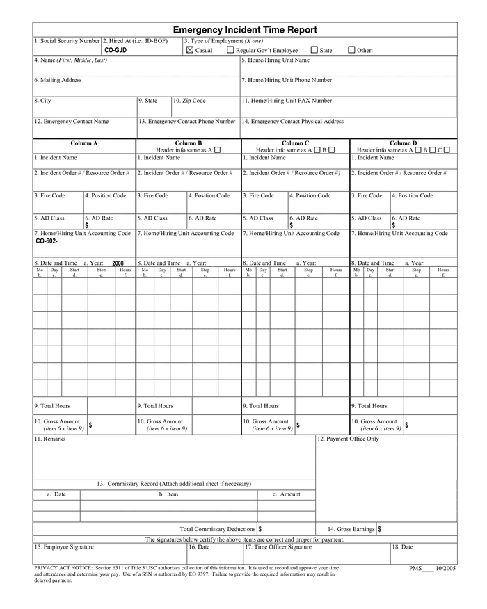 Emergency Incident Time Report in Word and Pdf formats