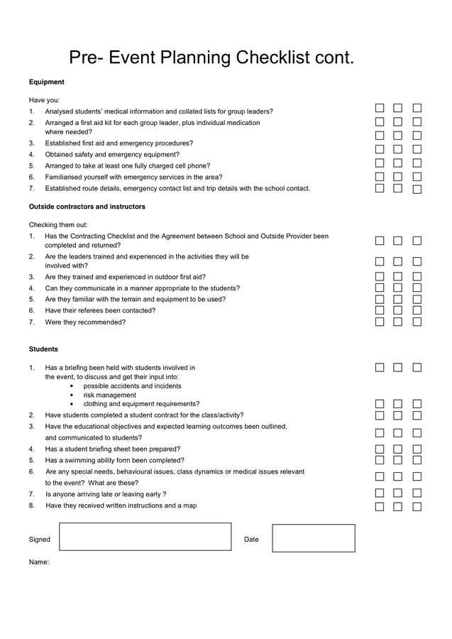 Event planning checklist in Word and Pdf formats page 2 of 2