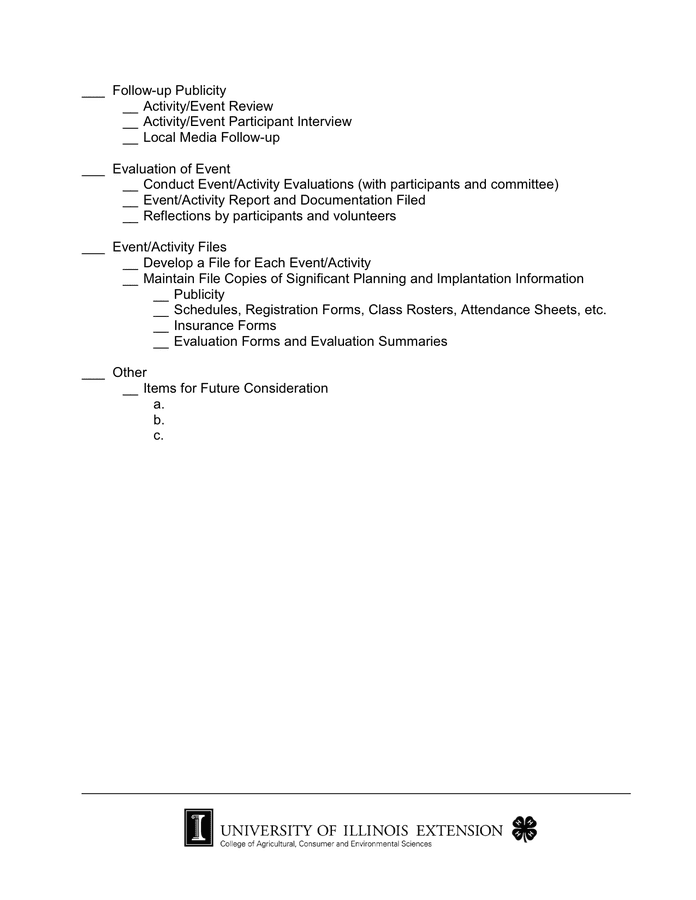ACTIVITY/EVENT PLANNING CHECKLIST in Word and Pdf formats - page 3 of 3