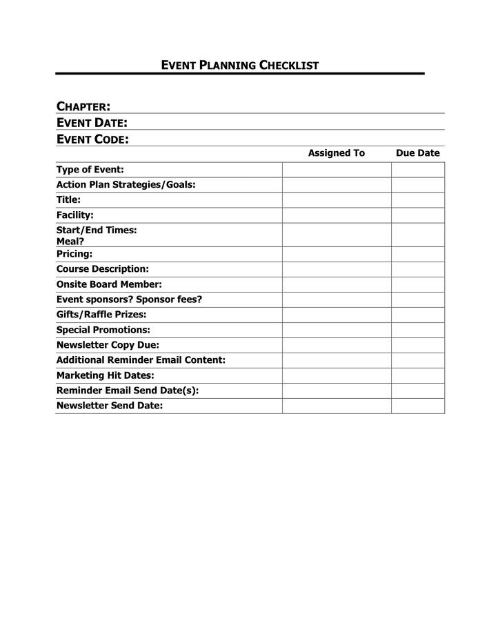 Event Planning Checklist - download free documents for PDF, Word and Excel