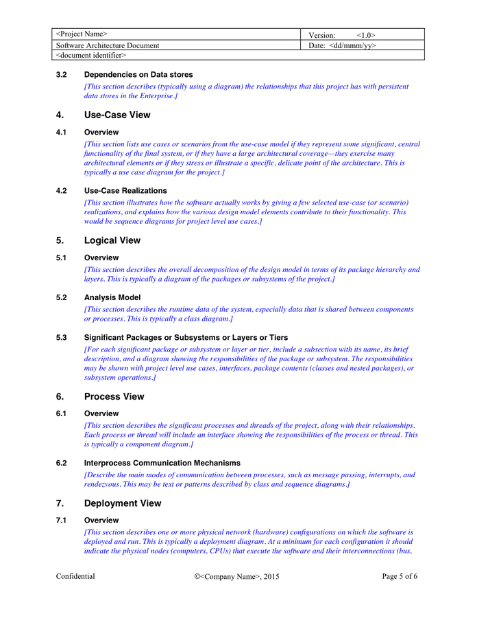 Software Architecture Document in Word and Pdf formats - page 5 of 6