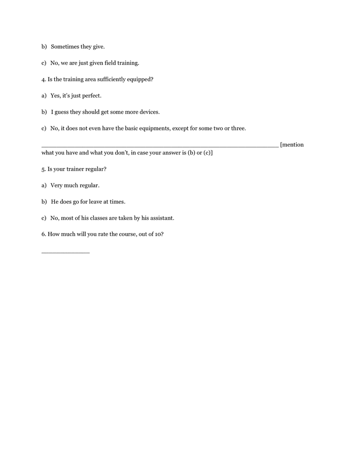 Sample Training Evaluation Form in Word and Pdf formats - page 2 of 2