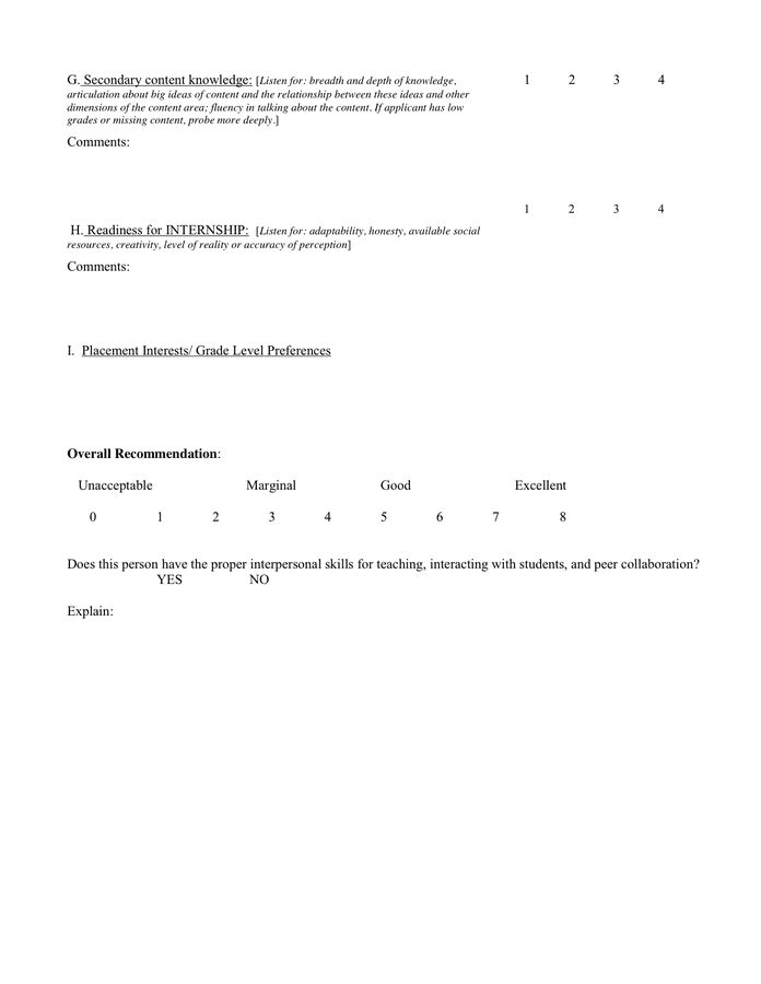 Candidate Interview Evaluation Form in Word and Pdf formats - page 2 of 2