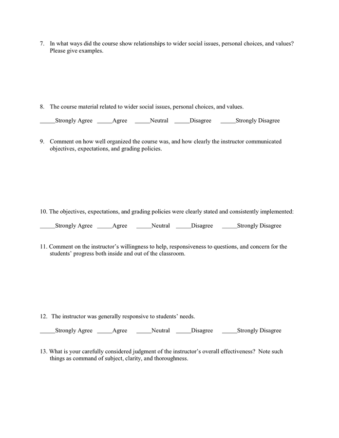 College COURSE EVALUATION FORM in Word and Pdf formats - page 2 of 3