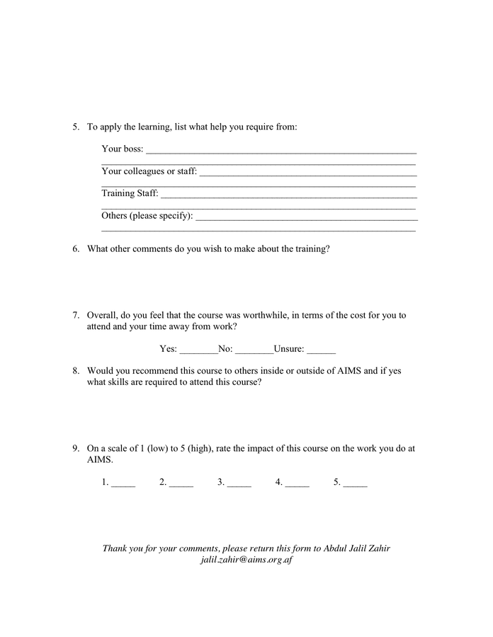 Course Evaluation Form in Word and Pdf formats - page 2 of 2