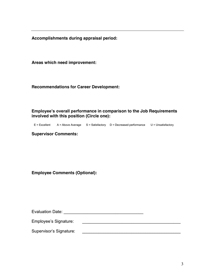 Employee Performance Evaluation in Word and Pdf formats - page 3 of 3