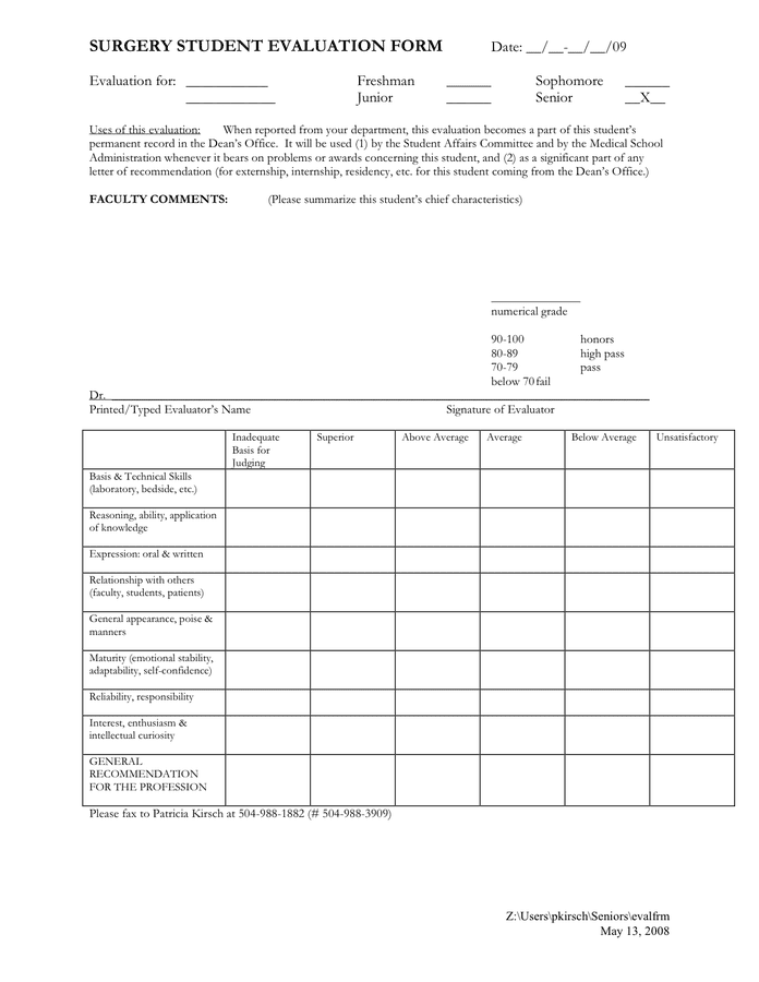 Student Evaluation Form Download Free Documents For PDF Word And Excel