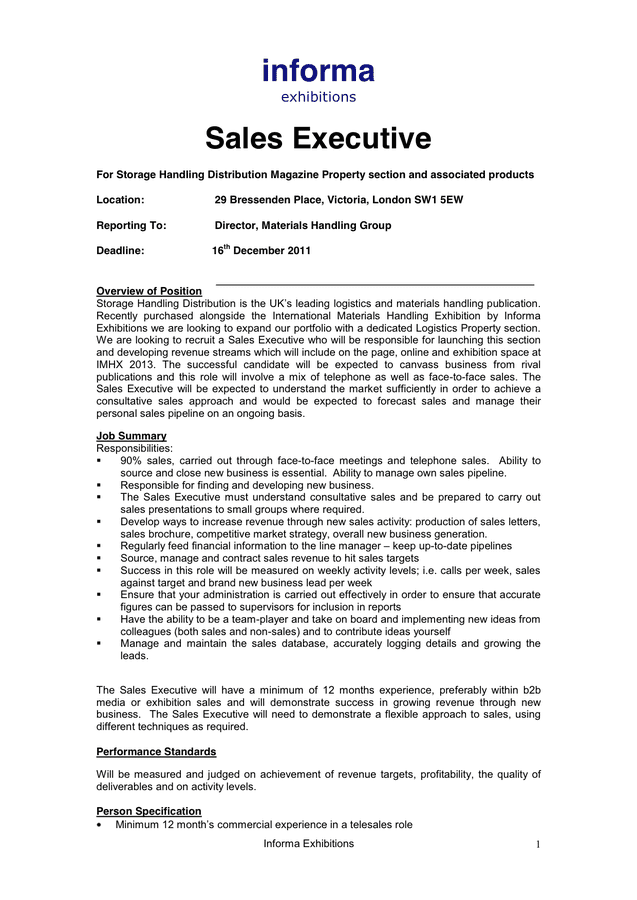 Sales Financial Services Job Description