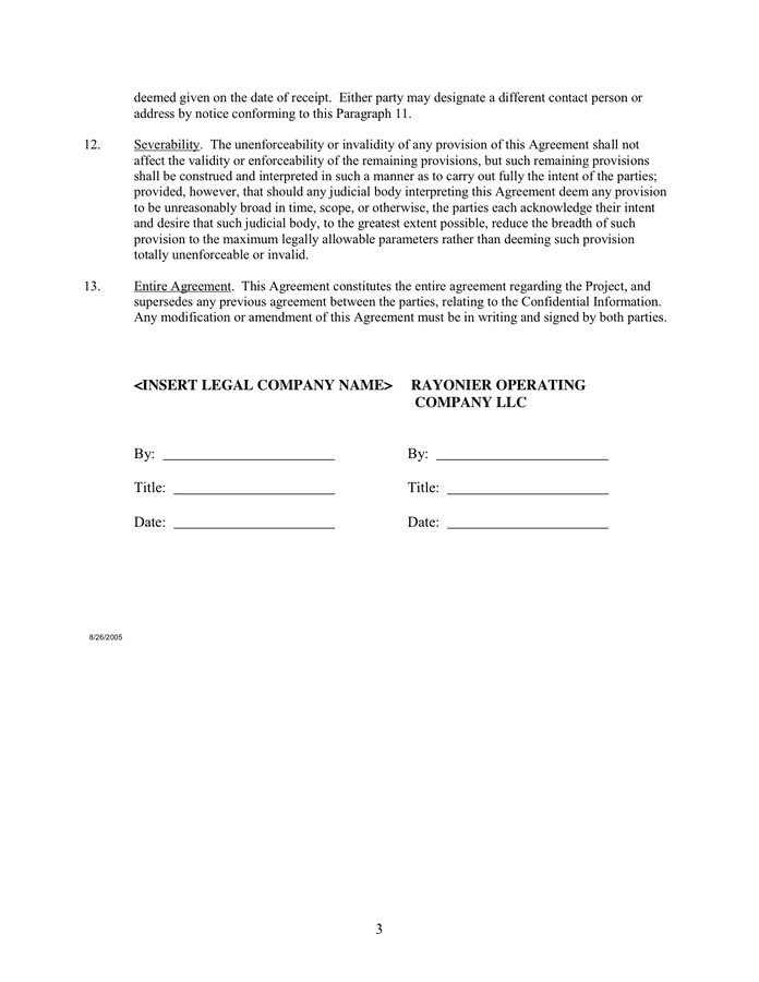 CONFIDENTIALITY AGREEMENT in Word and Pdf formats - page 3 of 3