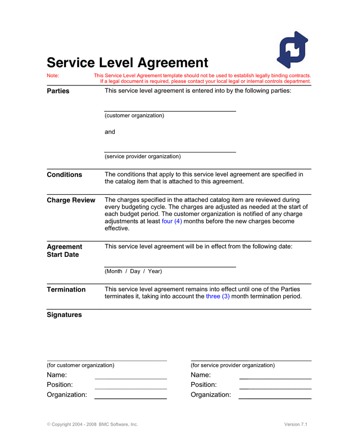 Service Level Agreement Template in Word and Pdf formats