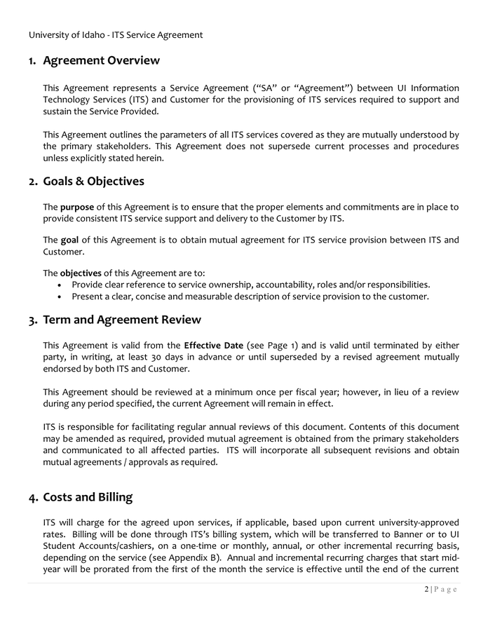 Information Technology Service Level Agreement Template