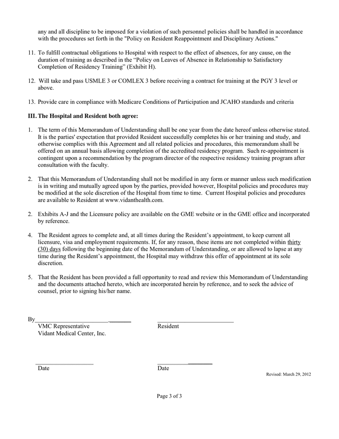 Memorandum Of Understanding Template In Word And Pdf Formats - Page 3 Of 3