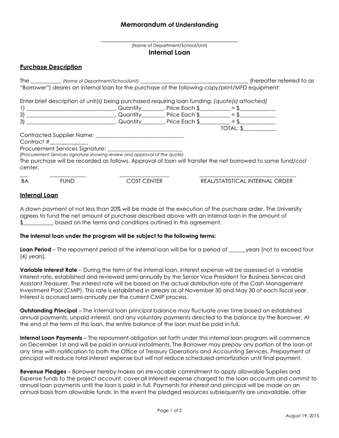 Memorandum of Understanding in Word and Pdf formats