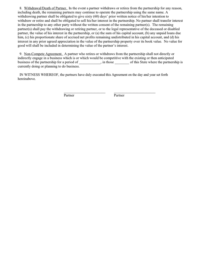 PARTNERSHIP AGREEMENT Template in Word and Pdf formats - page 2 of 2