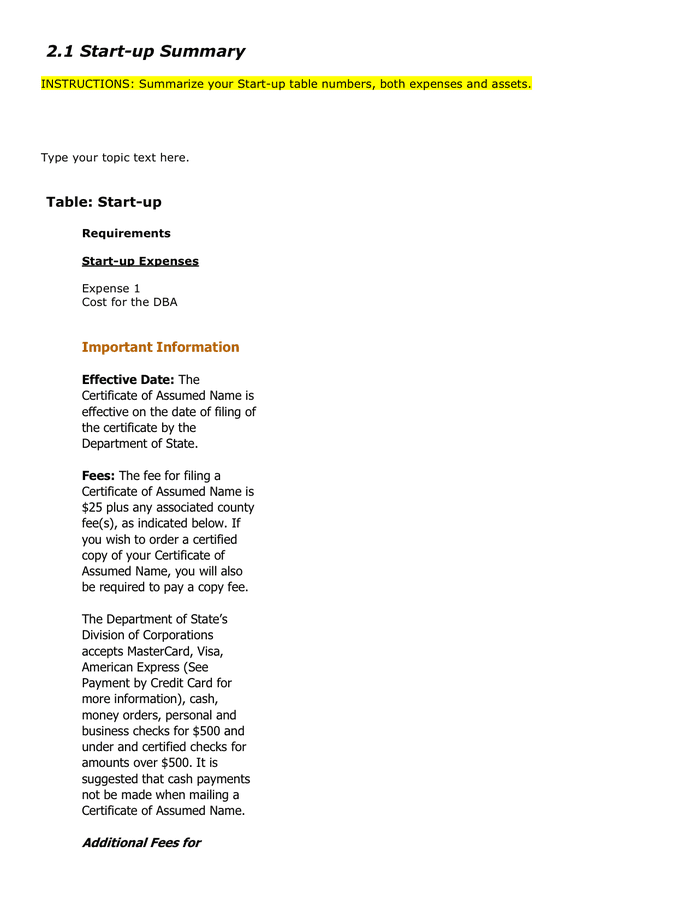 how to write an outline for business plan