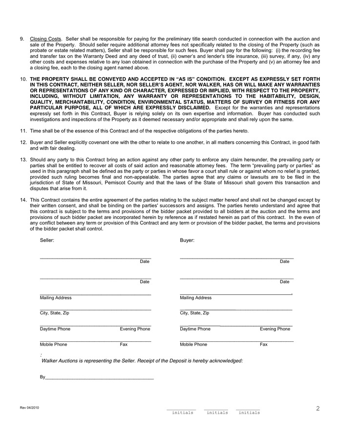 REAL ESTATE SALES CONTRACT in Word and Pdf formats - page 2 of 2