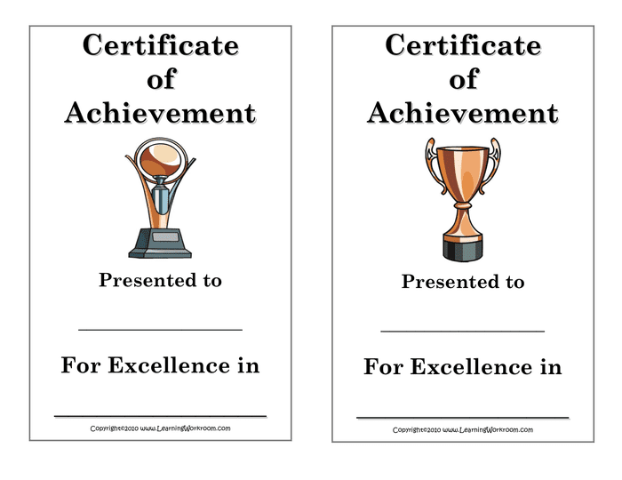 Certificate of Achievement in Word and Pdf formats