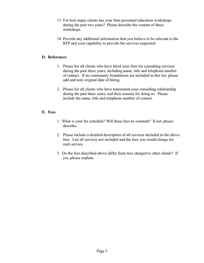 REQUEST FOR PROPOSAL in Word and Pdf formats - page 5 of 5