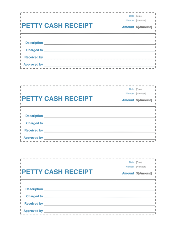 petty cash receipt in Word and Pdf formats