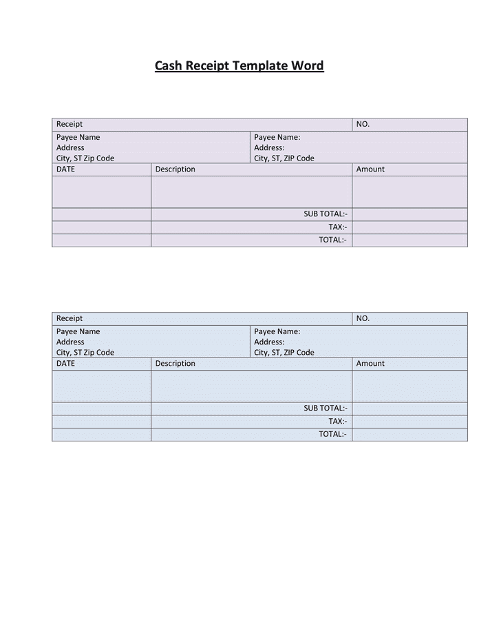 cash receipt template in word and pdf formats