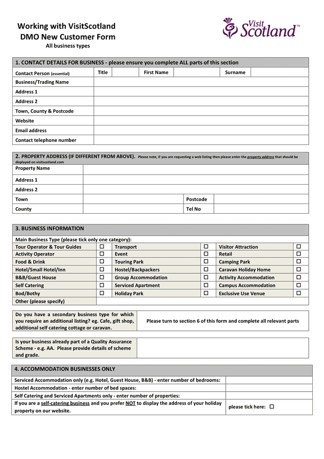 Blank booking form template in Word and Pdf formats