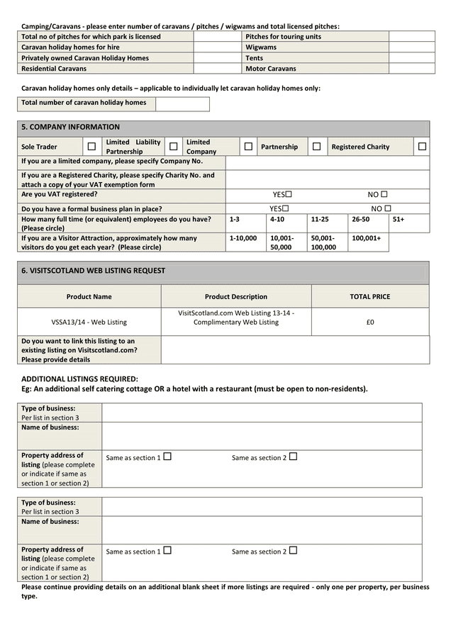 Blank booking form template in Word and Pdf formats page 2 of 3