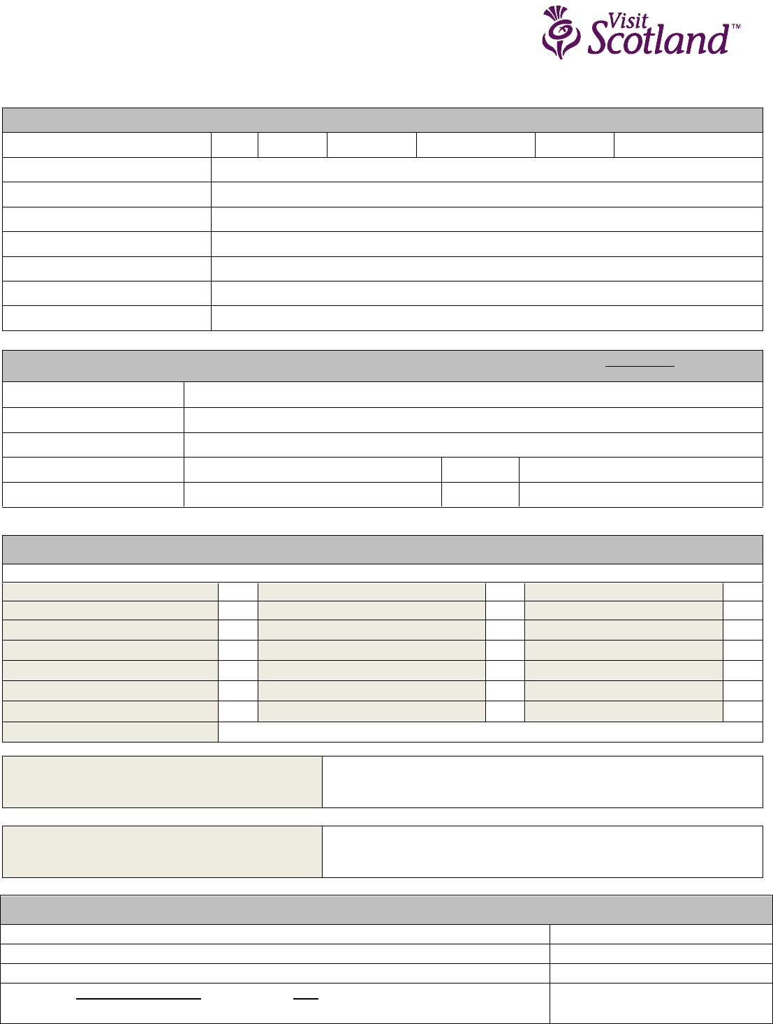 Blank booking form template in Word and Pdf formats