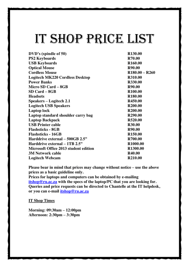 Price List download free documents for PDF, Word and Excel