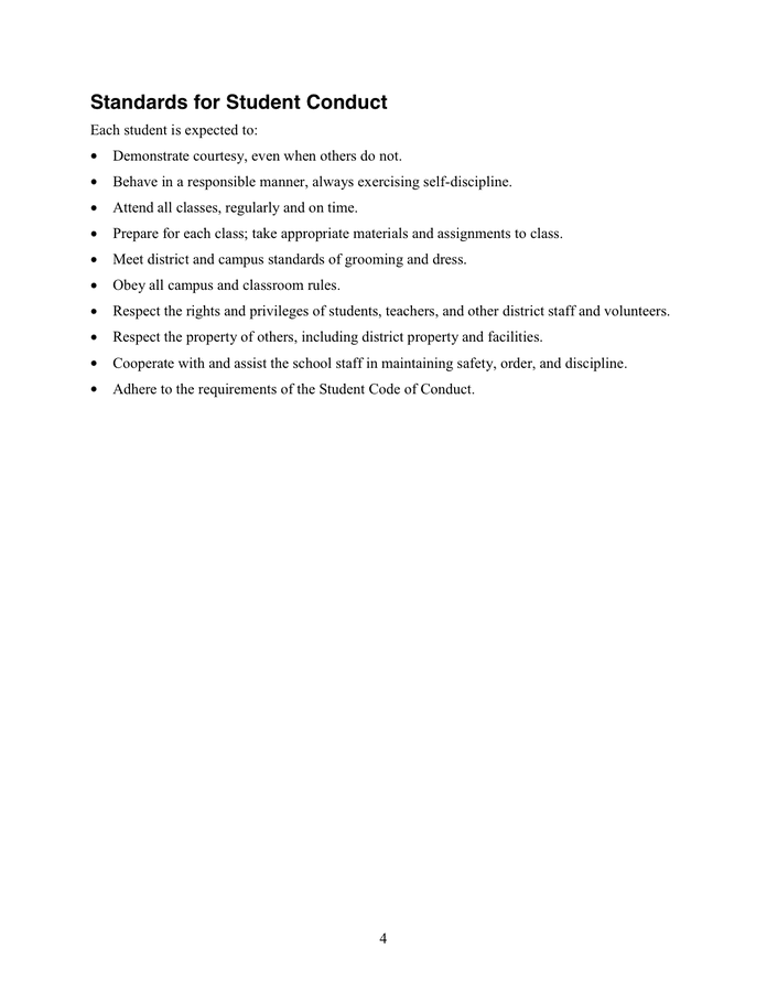 Student Code of Conduct in Word and Pdf formats - page 9 of 40