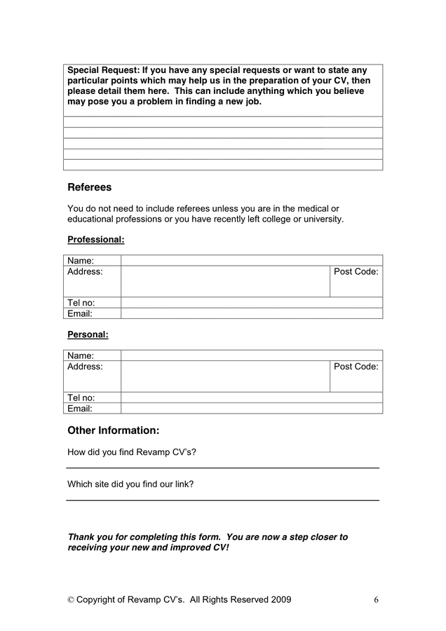 Cv Questionnaire In Word And Pdf Formats - Page 6 Of 6