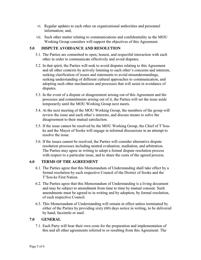 MEMORANDUM OF UNDERSTANDING in Word and Pdf formats - page 5 of 6