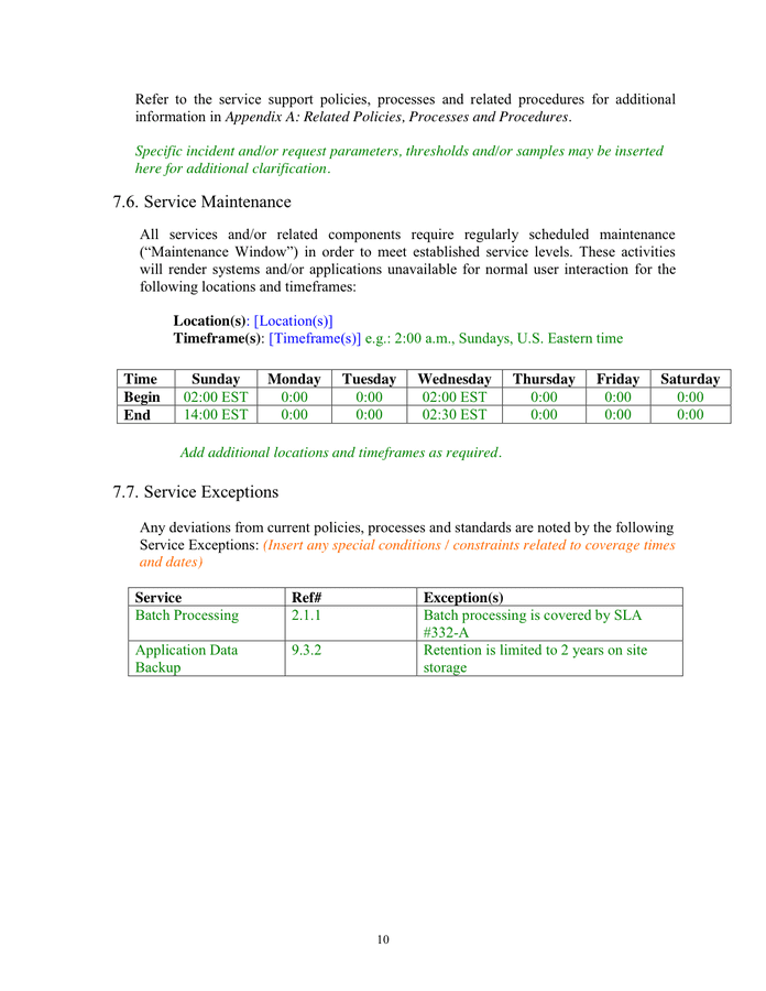 Standard Sla Agreement Template