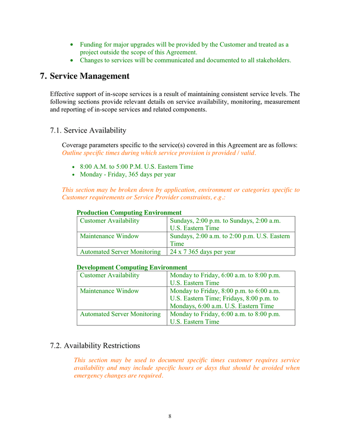 Standard Sla Agreement Template