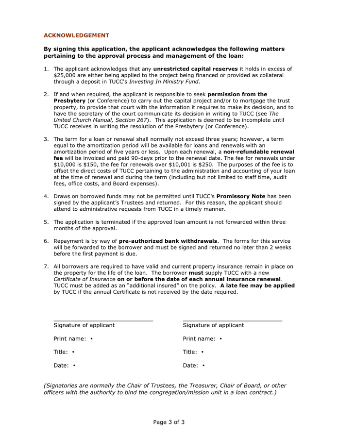 LOAN/MORTGAGE APPLICATION in Word and Pdf formats - page 3 of 3