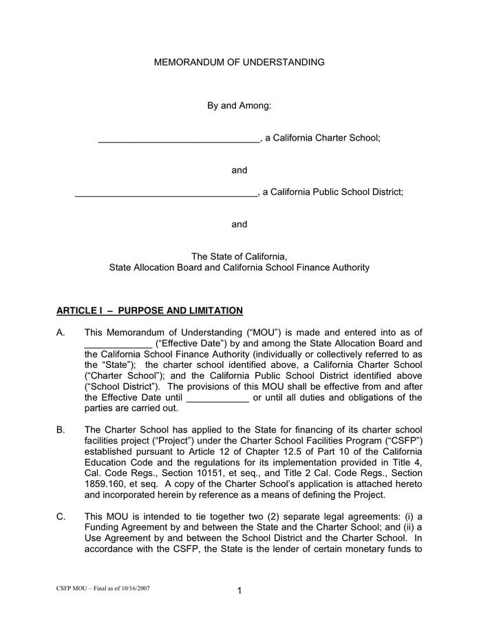 Memorandum of Understanding Template - download free documents for PDF ...