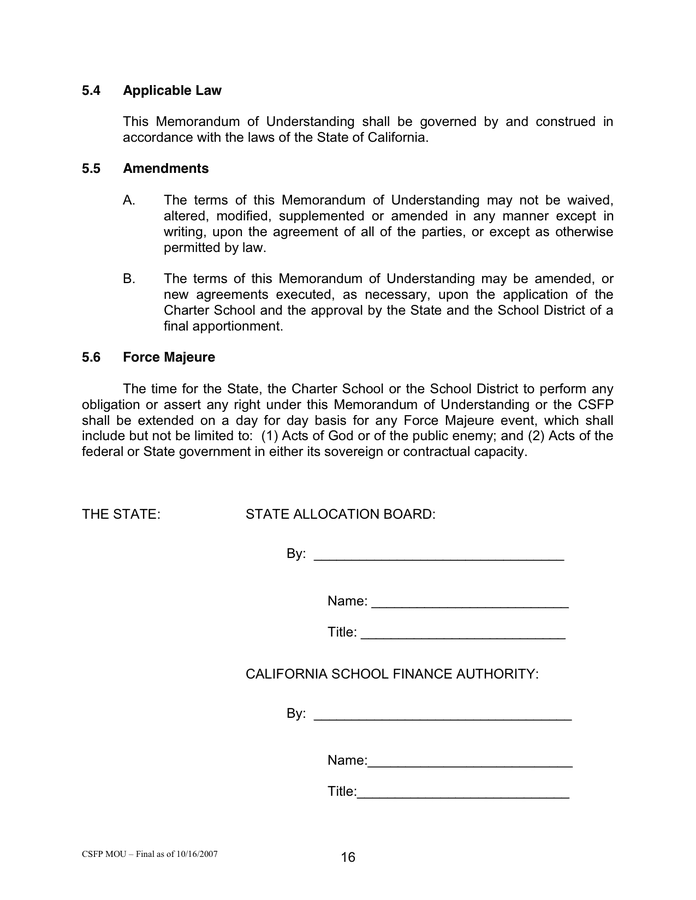 MEMORANDUM OF UNDERSTANDING in Word and Pdf formats - page 16 of 17