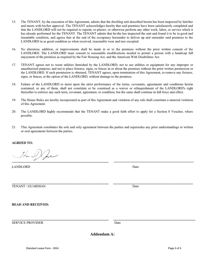 Sample lease form in Word and Pdf formats - page 3 of 5