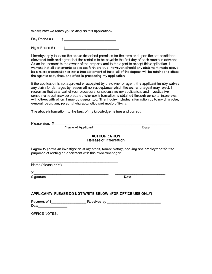 RENTAL APPLICATION in Word and Pdf formats - page 3 of 5