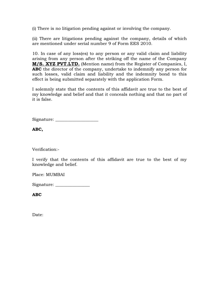 AFFIDAVIT in Word and Pdf formats - page 2 of 2