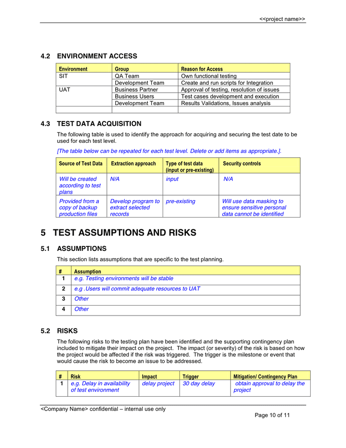 Test Plan Template in Word and Pdf formats page 10 of 11