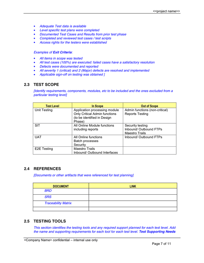 Test Plan Template in Word and Pdf formats page 7 of 11