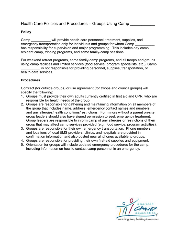 HEALTH CARE POLICIES AND PROCEDURES in Word and Pdf formats page 11 of 11