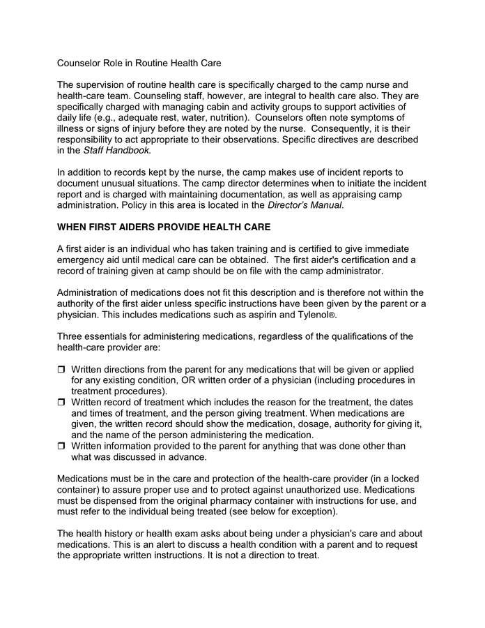 HEALTH CARE POLICIES AND PROCEDURES in Word and Pdf formats page 9 of 11