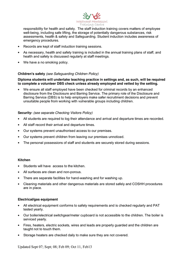 Health and safety policy in Word and Pdf formats page 2 of 6